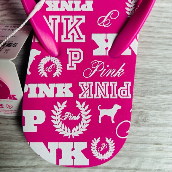 🩴 PINK Victoria's Secret Logo Flip Flops Size 8 NWT - Picture 5 of 8